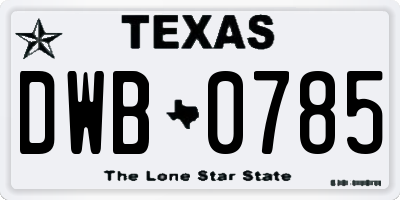 TX license plate DWB0785