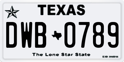 TX license plate DWB0789
