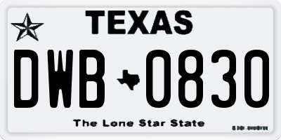 TX license plate DWB0830