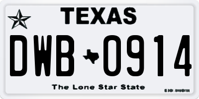 TX license plate DWB0914