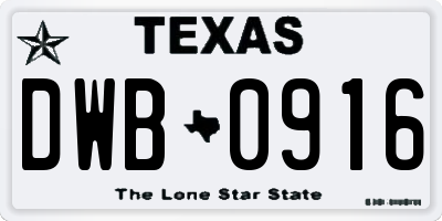 TX license plate DWB0916