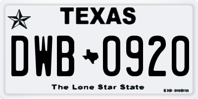 TX license plate DWB0920
