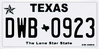 TX license plate DWB0923