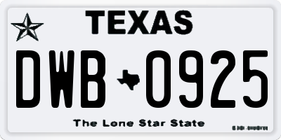 TX license plate DWB0925