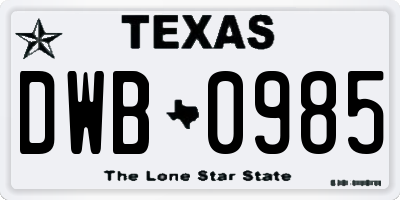 TX license plate DWB0985