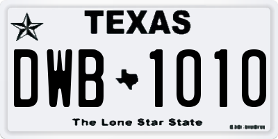 TX license plate DWB1010