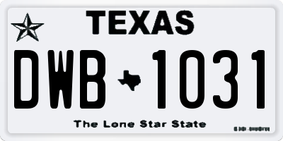 TX license plate DWB1031