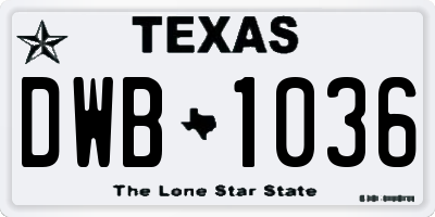 TX license plate DWB1036