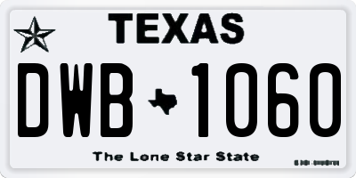 TX license plate DWB1060