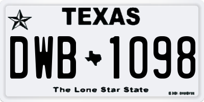 TX license plate DWB1098