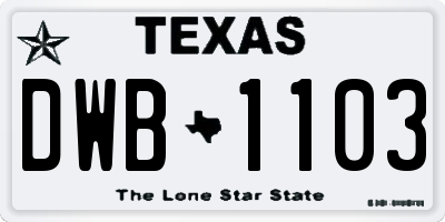 TX license plate DWB1103