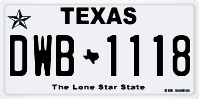 TX license plate DWB1118