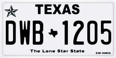 TX license plate DWB1205