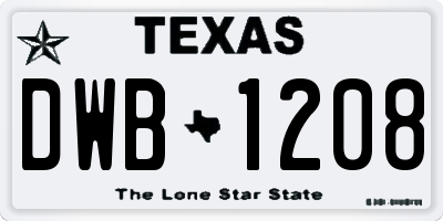 TX license plate DWB1208