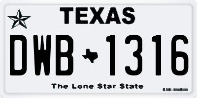 TX license plate DWB1316