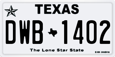 TX license plate DWB1402