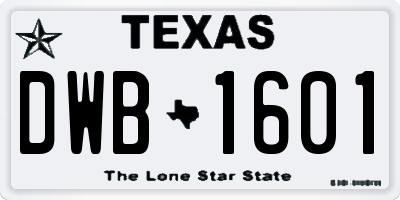 TX license plate DWB1601