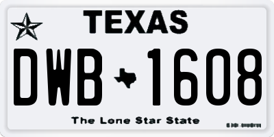 TX license plate DWB1608