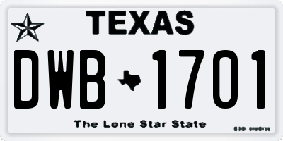 TX license plate DWB1701