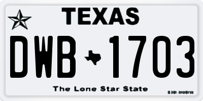 TX license plate DWB1703
