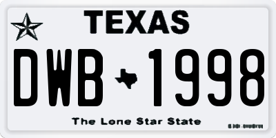 TX license plate DWB1998