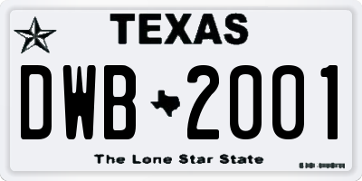TX license plate DWB2001