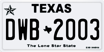 TX license plate DWB2003