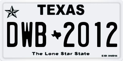 TX license plate DWB2012