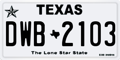 TX license plate DWB2103