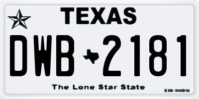 TX license plate DWB2181