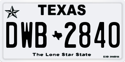 TX license plate DWB2840