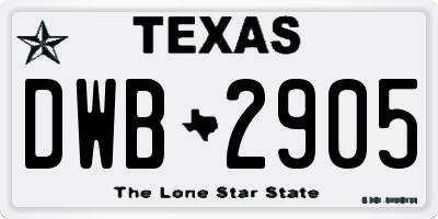 TX license plate DWB2905