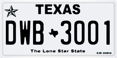 TX license plate DWB3001
