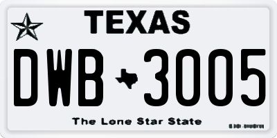 TX license plate DWB3005