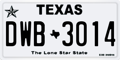 TX license plate DWB3014