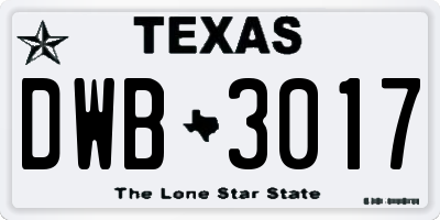 TX license plate DWB3017