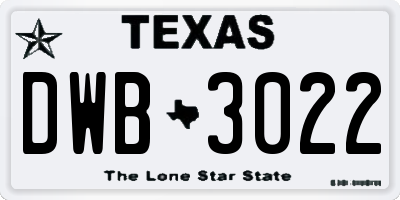 TX license plate DWB3022