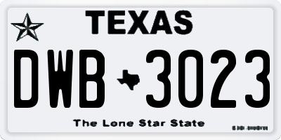 TX license plate DWB3023