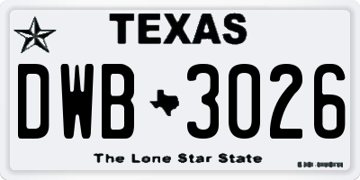 TX license plate DWB3026