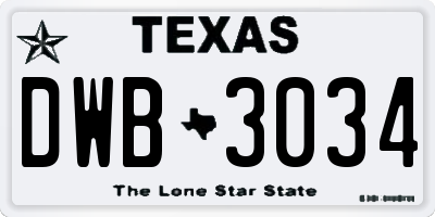 TX license plate DWB3034