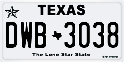 TX license plate DWB3038