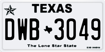 TX license plate DWB3049