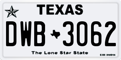 TX license plate DWB3062