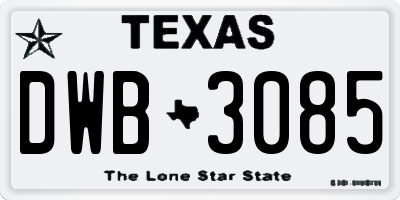 TX license plate DWB3085