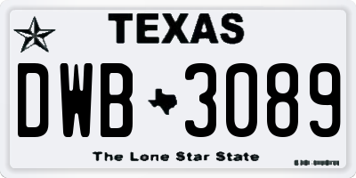 TX license plate DWB3089