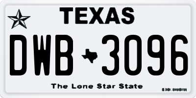 TX license plate DWB3096