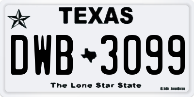 TX license plate DWB3099