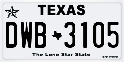 TX license plate DWB3105