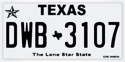 TX license plate DWB3107