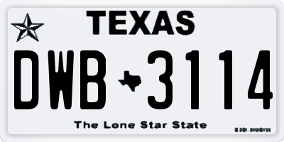 TX license plate DWB3114
